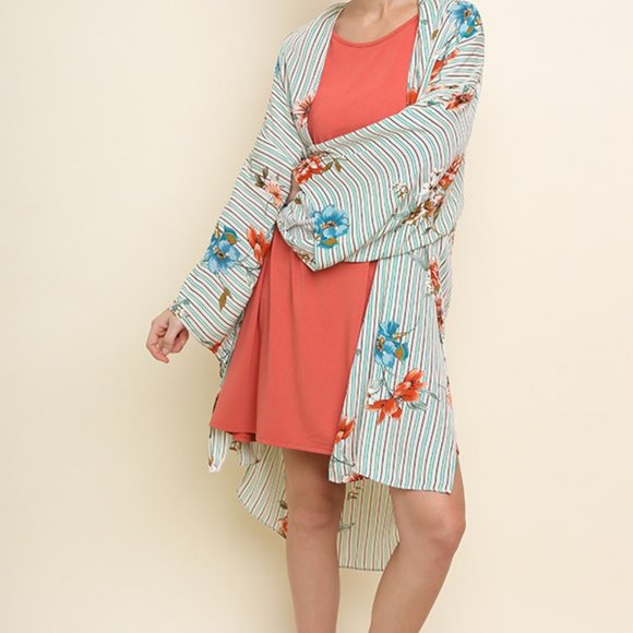 Umgee Drape Cardigan Fringe Shawl Kimono Duster - Picture 2 of 4